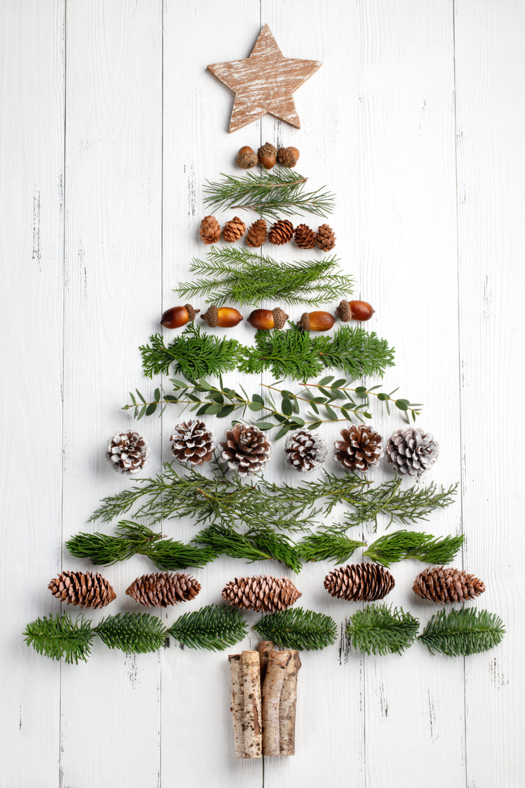 Christmas Tree Made Of Tree Branches And Pine Cones